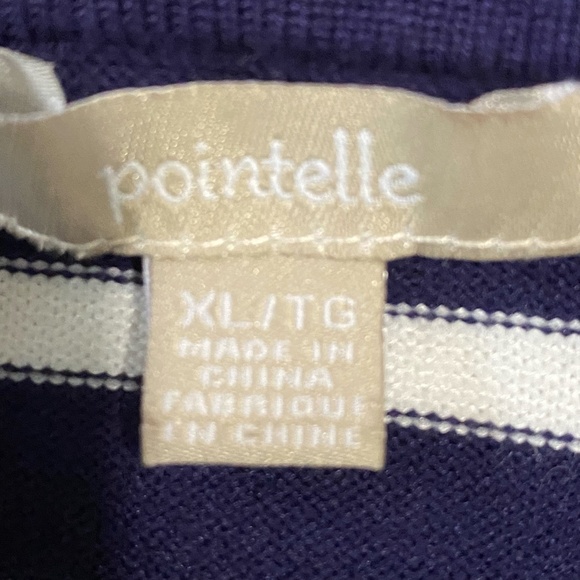 Pointelle Navy/White Double Ruffle Shoulder Coastal Nautical Casual Knit Top-XL - Picture 11 of 15